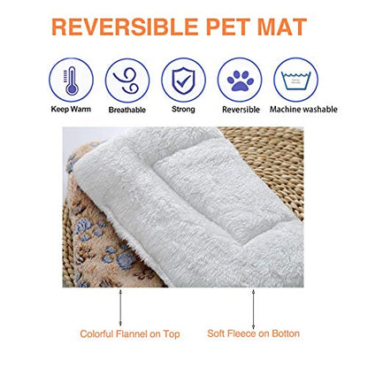 2 Pcs Pet Bed Mats. Ultra Soft Pet (Dog/Cat) Bed with Cute Prints. Reversible Faux Lambswool Kennel Pad for Medium Small Dogs and Cats. Machine Washable Pet Bed. - size: 31.5"l X 22.4"w X 1.2"th