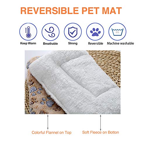 2 Pcs Pet Bed Mats. Ultra Soft Pet (Dog/Cat) Bed with Cute Prints. Reversible Faux Lambswool Kennel Pad for Medium Small Dogs and Cats. Machine Washable Pet Bed. - size: 22.5"L x 15.0"W x 1.2"Th