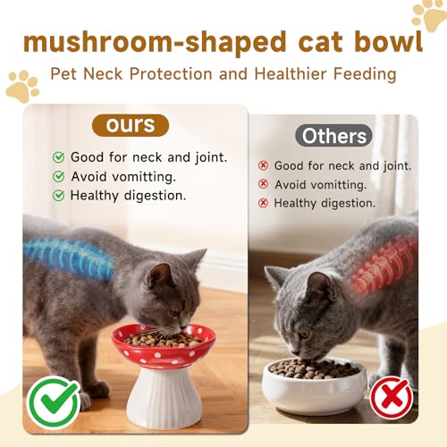 Mushroom Cat Bowl,Whisker Fatigue Cat Bowl,Cute Cat Bowls,Elevated Cat Food Bowl, Lead & Cadmium Free Ceramic Cat Bowls for Food and Water.(Black) - color: Black