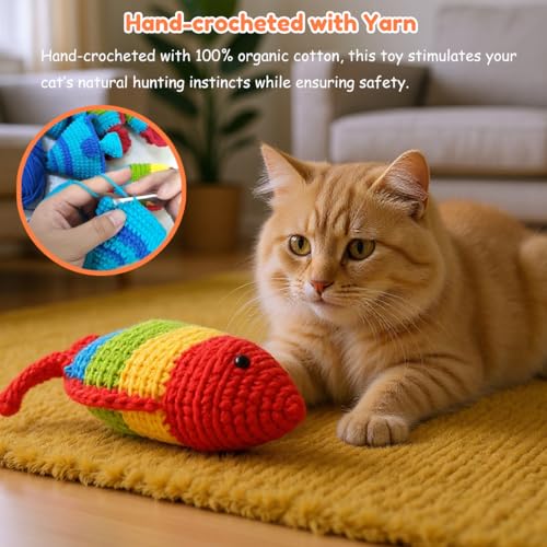 Catnip Fish Toy - Hand-Crocheted with Real Catnip & Bell, Interactive Kicker Toy for Cats Kitten, Soft & Safe for Biting - color: Colorful fish
