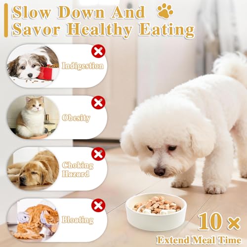 Ceramic Slow Feeder Dog Bowls, 0.6 Cups Dog Food Dish for Small and Medium Breed, Puzzle Dog Food Bowl for Fast Eater, 15OZ, 6.3 inch(Beige) - color: Beige-M