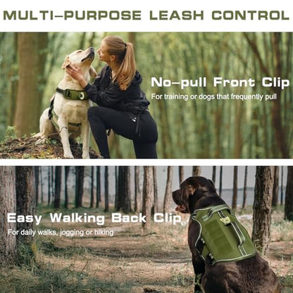 Tactical Dog Harness Medium Sized, Heavy Duty No Pull Dog Harness with Handle, Easy On and Off Service Dog Vest with Molle System, Reflective Pet Vest for Walking Hiking Training - color: Green, size: M(Neck:17-23",Chest:22-32"),35-50 lbs