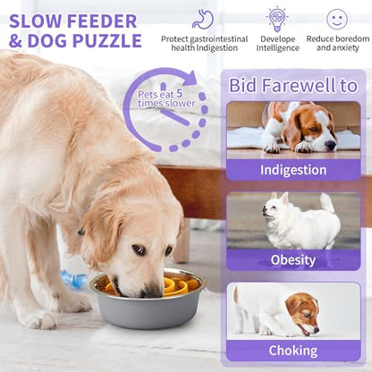 Slow Feeder Dog Bowls Insert, Animire Soft Silicone Slow Eating Dog Food Bowl for Small, Medium and Large Dogs, Compatible with Regular and Elevated Bowls - color: Yellow, size: M