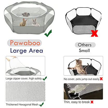 Pawaboo Small Animals Playpen, Waterproof Small Pet Cage Tent with Zippered Cover, Portable Outdoor Yard Fence with 3 Metal Rod for Chick/Kitten/Puppy/Guinea Pig/Rabbits/Hamster/Chinchillas,Light Gray - color: B-Gray