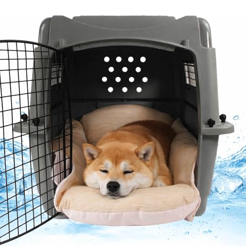 Helen's Pet Bed Cooling Dog Crate Bed, Reversible Washable Crate Mat for Medium Dogs, Summer Cooling Dog Bed, Multi-Fit Cushion for Crate Carrier Stroller, Caramel, M(Label: L JP Size) - color: Caramel (Cooling), size: Medium
