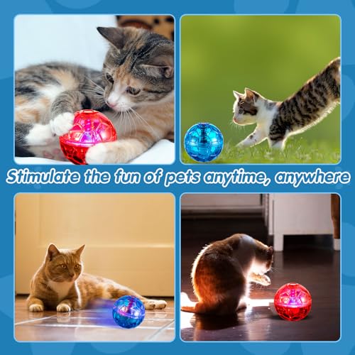 Sratte 2 Pcs Ghost Hunting Cat Ball Activated Cat Toy Motion LED Light Pet Balls Motion Dog Interactive Pet Toys Glowing Mini Running Exercise Supplies for Animals Activity (Rose Red,Light Blue) - color: Rose Red, Light Blue