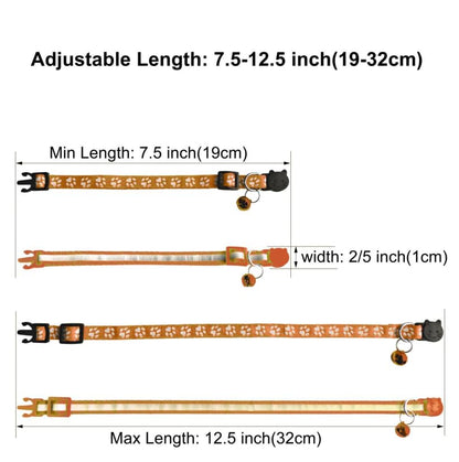 2 Pack Breakaway Cat Collars with Bells, Reflective Design and Claw Print Design, Safety Buckle Kitten Collars Adjustable from 7.5 to 12.5 Inches (Orange) - color: Orange