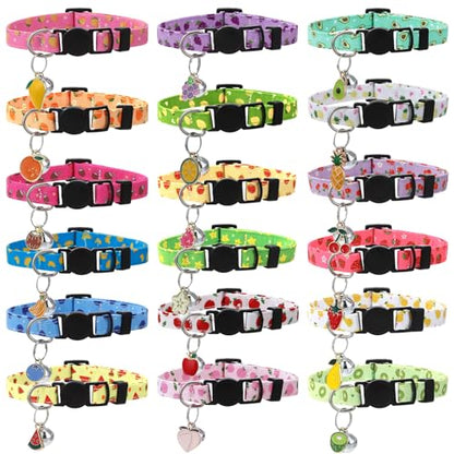 18 Pcs Breakaway Cat Collars with Bells Fruit Pendants Adjustable Fruit Cat Collars Safety Kitten Collar with Bell for Girl Boy Cats - color: Fruit