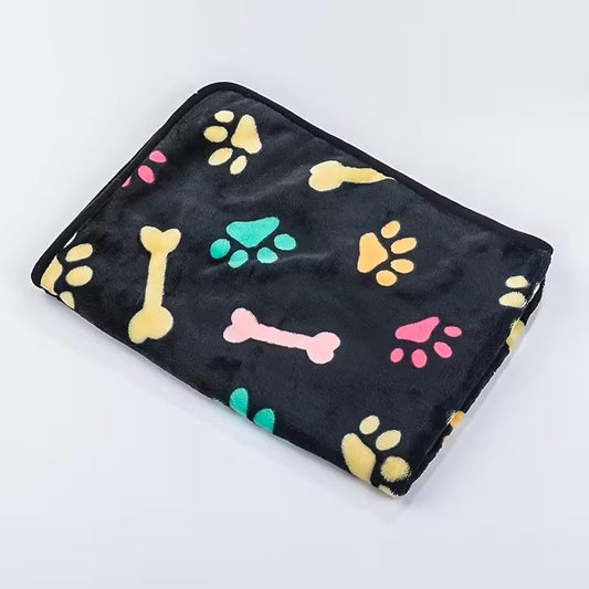 1-Pack Ultra-Soft Pet Blanket with Bone & Paw Print Pattern - Machine Washable, Cozy Comfort for Small to Large Dogs, Dog Blanket, 20 * 30Inch, Black - color: Black With Color Paw Print, size: 20*30Inch
