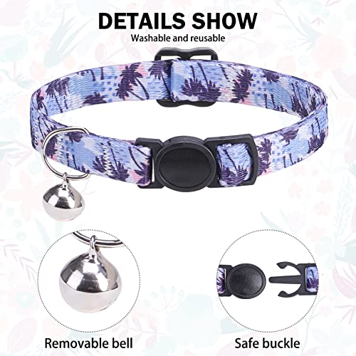 Breakaway Cat Collars for Girl Boy Cats, Spring Summer All Weather Cat Collar Personalized Pattern 2 Pack,Cute Classic Safety Buckles and Bells,Adjustable Printed Nylon Colorful Kitten Collar - color: Grazy Purple