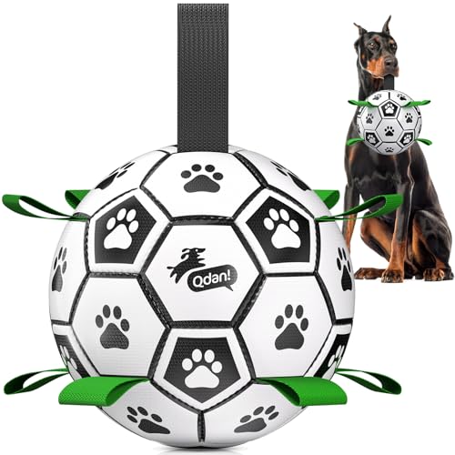 QDAN 10 Inch Gaint Dog Soccer Ball with Straps, Durable Big Dogs Balls, Outdoor Large Dog Toys, Herding Balls for Dogs, FloatingToy, Birthday Gifts (10 Inch) - color: Black Green, size: 10 Inch