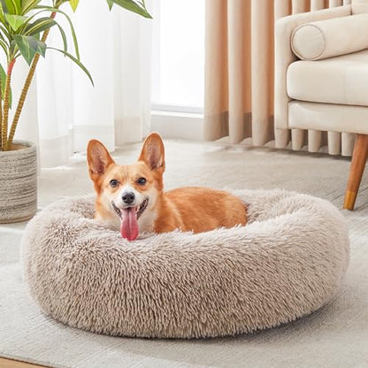 WESTERN HOME WH Calming Dog & Cat Bed, Anti-Anxiety Donut Cuddler Warming Cozy Soft Round Bed, Fluffy Faux Fur Plush Cushion Bed for Small Medium Dogs and Cats (20"/24"/27"/30") - color: Brown, size: 30.0"l x 30.0"w x 8.0"th