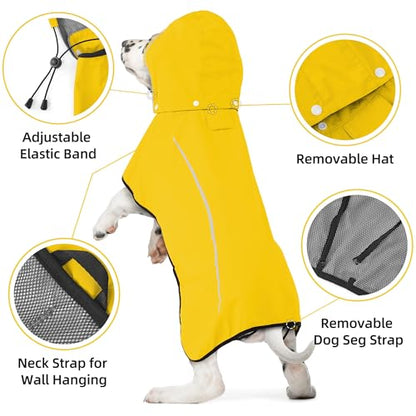 Mile High Life Dog Raincoat, Adjustable Waterproof Pet Rain Jacket, Reflective Hooded Poncho for Small Medium Large Dogs, Lightweight Breathable Pet Rain Coat (Yellow,XL Chest 31"-37") - color: Yellow, size: X-Large