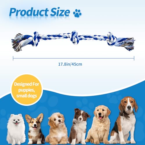 WDZZHOT [2 Pack] Dog Rope Toys, Dog Chew Toy for Medium and Small Dogs, 3 Knots Heavy Duty Puppy Rope Toy, 100% Cotton Tug of War Dog Toys for Boredom, Teeth Cleaning - color: blue+green