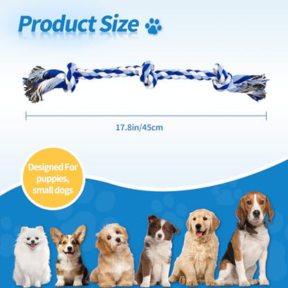 WDZZHOT [2 Pack] Dog Rope Toys, Dog Chew Toy for Medium and Small Dogs, 3 Knots Heavy Duty Puppy Rope Toy, 100% Cotton Tug of War Dog Toys for Boredom, Teeth Cleaning - color: blue+green