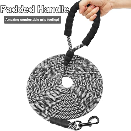 30ft Long Rope Dog Leash, 3/4/5/6/7/8/10/12/15/20/30FT Lengths Dog Lead Nylon Pet Leash, Soft Padded Handle Thick Lead Training Leashes for Large Medium Dogs (30ft * 1/2", Black) - color: black, size: 1/2" * 30'
