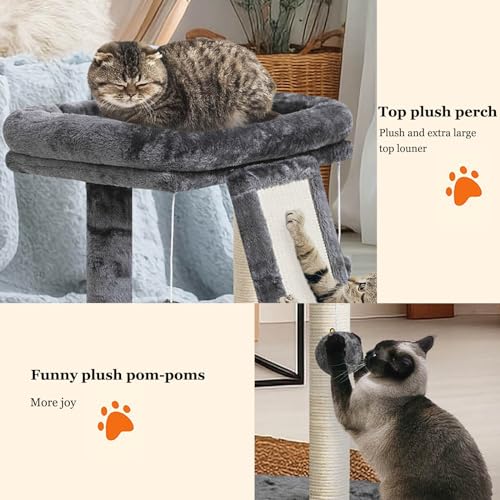 SYANDLVY Small Cat Tree with Perch, Cat Scratching Board for Indoor Cats, Scratching Post with 2 Dangling Balls, Great for Kittens (Smoky Grey) - color: Smoky Grey