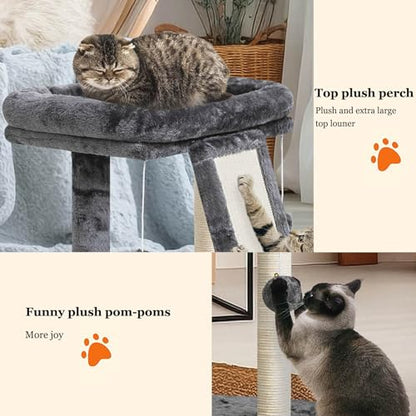 SYANDLVY Small Cat Tree with Perch, Cat Scratching Board for Indoor Cats, Scratching Post with 2 Dangling Balls, Great for Kittens (Smoky Grey) - color: Smoky Grey