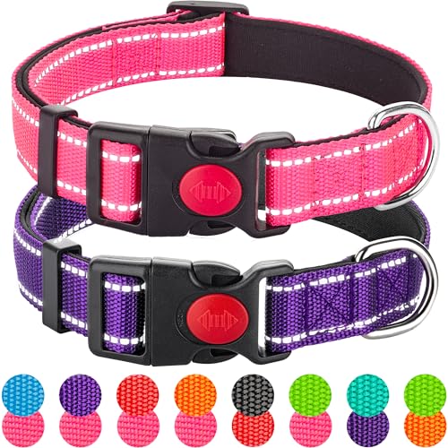 2 Pack Reflective Dog Collars for Medium Large and Small Breed Dogs Male Female,Padded Soft Durable Nylon Neoprene Collar for Puppy Dogs Girl Boy with Quick Release Safety Buckle,Pink,Purple,S - color: Pink&Purple, size: S