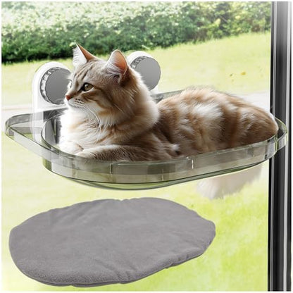 La La Pet Suction Cup Cat Bed with Mat Transparent All Season Window Perch for Indoor Pets Sunbathing Hammock Nest