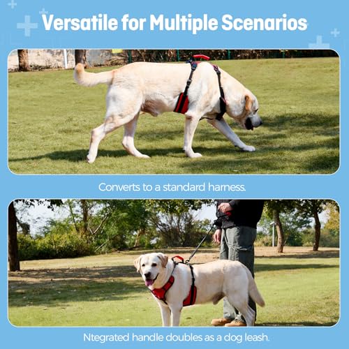 Dog Lift Harness for Extra Large Dogs, Heavy Dog Lifting Support Harness with Dual Handles, Strong Mobility Aid for Arthritis & Injury Recovery, Red, XL - size: X-Large