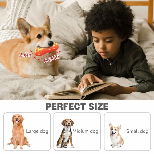 LiuMelinda Dog Chew Toys for Aggressive-Chewers - Indestructible Dog Toy for Aggressive Chewer，Tough Chew Toys for Dogs （Rubber） - color: 01-Red-Hotdog