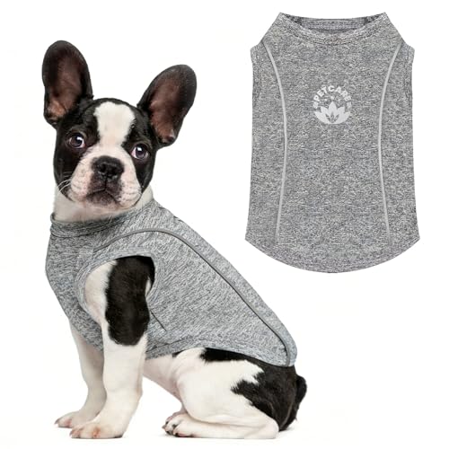 PETCARE Sun Protection Dog Shirts for Small Dogs Quick Dry Soft Stretchy Dog T-Shirts with Reflective Label Tank Top Sleeveless Vest Pet Clothes, Athletic Fabric, Grey, XL (Chest 22" Length 17.7") - color: Grey, size: XL ( Suggest 17-24 lbs)