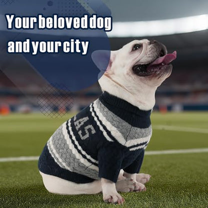 Dallas Small Dog Sweater Football Theme Turtleneck Knit Dog Sweaters for Small Pets Warm Winter Cat Dog Clothes - color: blue&grey, size: Small
