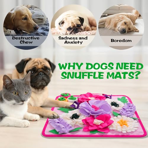 Snuffle Mat for Dogs,Dog Feeding Mat Sniff Mat Interactive Dog Puzzle Mat for Training and Stress Relief Encourages Natural Foraging Skills (Pink) - color: pink