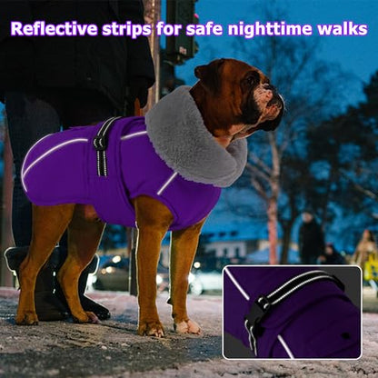 Dog Coat with Pocket, Waterproof Dog Jacket with Adjustable Buckle, Reflective Puppy Winter Coat Warm Turtleneck Fleece SnowJacket for Small Medium Large Dogs - Purple L - color: Purple, size: Large(Chest:22.8"-29.5", Back:16.5")