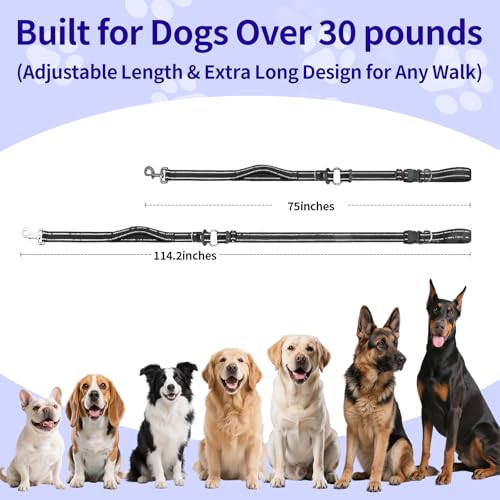 Hands Free Dog Leash by Kazazoo, Adjustable 5.8-8.5FT Waist & Crossbody Leash with Quick Off Buckle, Reflective Stitches for Walking, Jogging,Medium to Large Dogs & Puppies M Size Black - color: Black, size: M