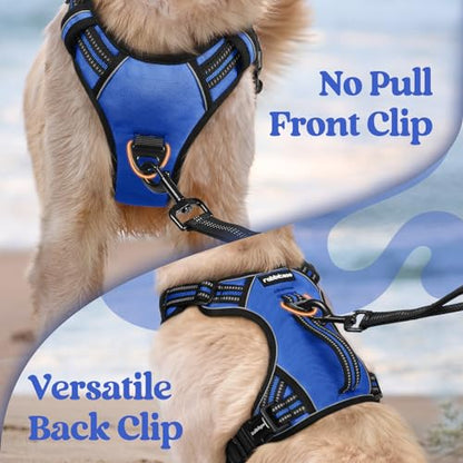 rabbitgoo Dog Harness for Large Dogs, No Pull Pet Harness with Soft Padded Handle, Adjustable Reflective Vest with 3 Buckles, Easy Walking Harness with 2 Leash Clips, Blue, M - color: Blue, size: Medium