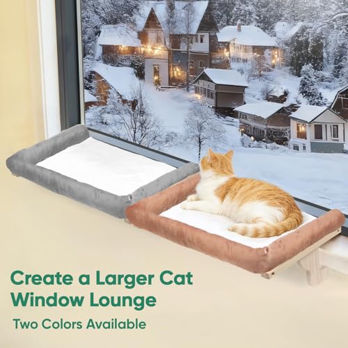 Cat Window Perch with Bolster, Large Hammock Bed for Indoor Cats, Solid Wood & Metal Frame Mounted Perch, Cozy Sunbathing Lounge Bed, 25” Wide (Grey Bed) - color: Gery
