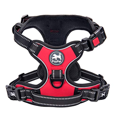 PoyPet No Pull Dog Harness, No Choke Front Clip Dog Reflective Harness, Adjustable Soft Padded Pet Vest with Easy Control Handle for Small to Large Dogs(Red,XS) - color: Red, size: XS