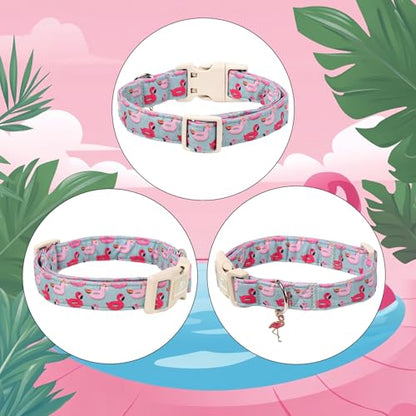 Summer Dog Collar Cute Flamingo Float Dog Collars for Puppy Small Dogs - Lightweight Adjustable Male Female Dogs Everyday Collar with Quick Release Buckle XS - color: Grey Flamingo, size: XS