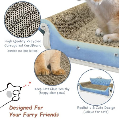 Luxury Cardboard Cat Scratcher Sofa Bed, Couch Shaped Scratching Board, Scratch Lounge with Catnip, Cat Scratcher for Indoor Cats Large Blue 25.4" Large - color: Blue Sofa