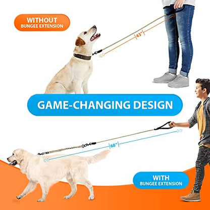 SparklyPets - Heavy Duty Bungee Rope Leash for Large and Medium Dogs - No Pull, Shock Absorber Long Dog Training Lead - No Slip Reflective Line for Outside (5.5 Ft Bungee Leash) - color: Brown