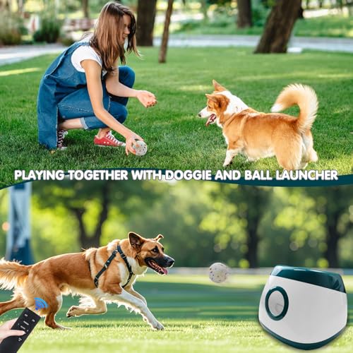 MEKAPLE Automatic Dog Ball Launcher, Upgraded Interactive Dog Balls Thrower with 3 Distance 29Ft-79Ft, Remote Control Ball Launcher for Medium&Large Dogs, 6 Etpu Balls Included (Dark Green) - color: Dark Green