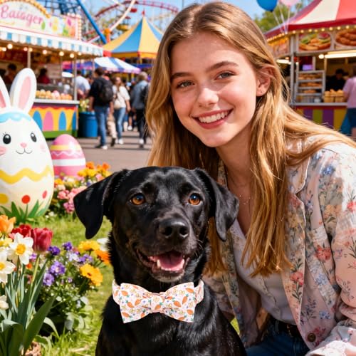 DOGWONG Easer Dog Collar with Bow,Pink Easter Dog Collar, Adjustable Durable Soft Carrot Easter Dog Collars for Male Female Puppy,S - color: C-Carrot bow, size: S