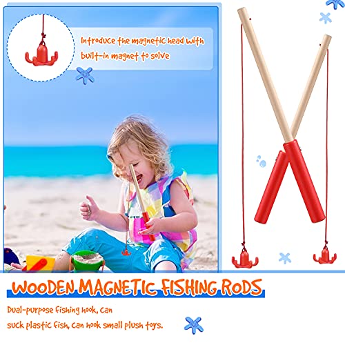 4 Pieces Magnetic Fishing Poles Wooden Magnet Fishing Rods Magnetic Fishing Games for Wooden Magnetic Fishing Games for Kindergarten Preschool Boys Girls