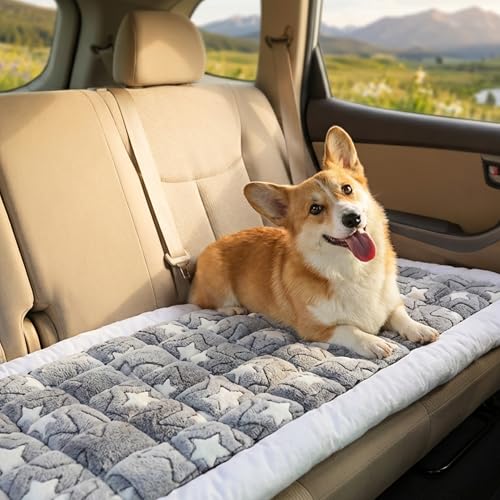 Dog Bed for Car Back Seat Soft Plush Backseat Pet Bed Mat Non-Slip Travel Pet Mat, Fuzzy Plaid Dog Seat Cover, Fit for Backseat Extenders and Trucks SUVs (Star, 54" x 24.8") - color: Star