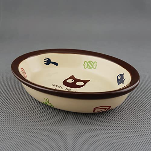 TTCAT Oval Ceramic Cat Food Bowl,Cute Dish,Small Pet Feeding Dishes for Cat,Kitten,Dishwasher Safe. - color: Oval bowl