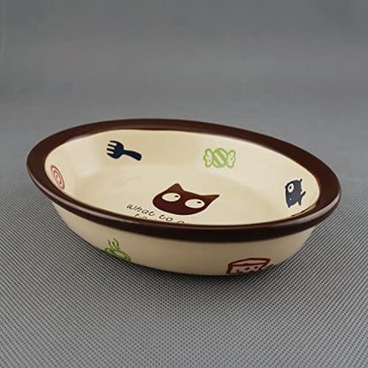 TTCAT Oval Ceramic Cat Food Bowl,Cute Dish,Small Pet Feeding Dishes for Cat,Kitten,Dishwasher Safe. - color: Oval bowl