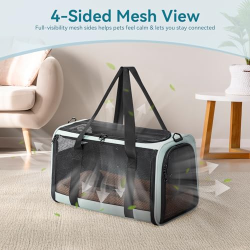 PETSFIT Soft-Sided Cat Carrier with Patented Safety Buckles, Lockable Zippers & Safety Tether,Escape-Resistant Travel Pet Carrier for Car Rides & Vet Visits, Airline Approved Under-Seat, Up to 12 lbs - color: Cyan blue, size: Medium