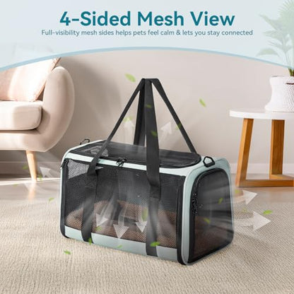 PETSFIT Soft-Sided Cat Carrier with Patented Safety Buckles, Lockable Zippers & Safety Tether,Escape-Resistant Travel Pet Carrier for Car Rides & Vet Visits, Airline Approved Under-Seat, Up to 12 lbs - color: Cyan blue, size: Medium