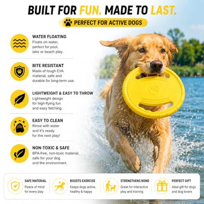 Dog Flying Disc, Durable Soft EVA Flying Ring for Aggressive Chewers, Interactive Fetch & Training Toy, Floats in Water, Safe on Teeth & Gums, Beach Pool Play (Yellow) - color: Yellow