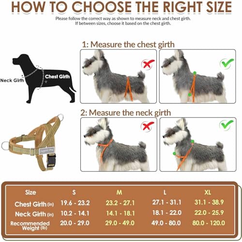 Lukovee No Pull Dog Harness and Leash Set - Heavy Duty Dog Vest with Soft Velvet Padding for Medium Large Dogs, Adjustable Reflective Tactical Harness with 2 Control Handles & Front Clip (L, Yellow) - color: Brown, size: Large