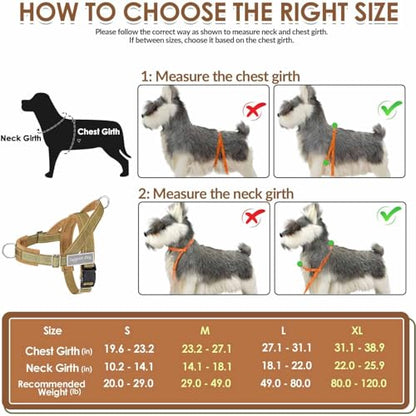 Lukovee No Pull Dog Harness and Leash Set - Heavy Duty Dog Vest with Soft Velvet Padding for Medium Large Dogs, Adjustable Reflective Tactical Harness with 2 Control Handles & Front Clip (M, Yellow) - color: Brown, size: Medium