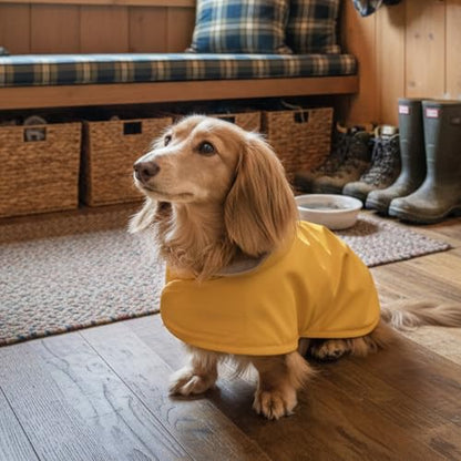 Dachshund Raincoat - Waterproof & Windproof Dog Jacket for Long Weiner Dogs, Adjustable Fit, Harness Hole - Yellow, Large - size: Large