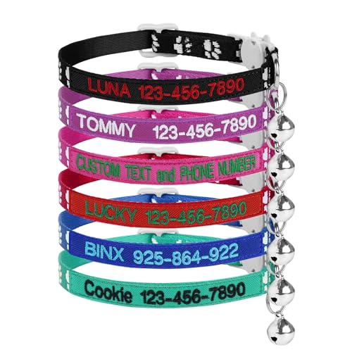 Personalized Cat Collar Breakaway with Bell for Girl Cats & Boy Cats, Kitten Adjustable Collar with Custom Name Tag, Pet Name and Phone Number (Embroidery) - color: Embroidery